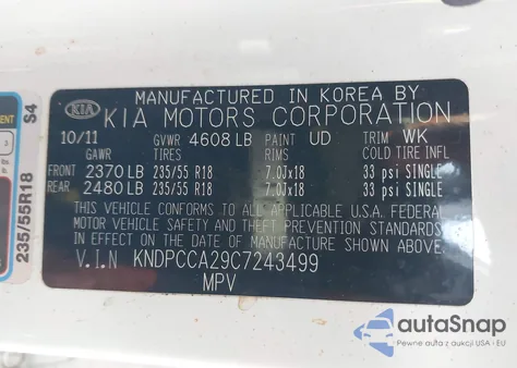 2012 Kia Sportage Ex из США, поврежденный, VIN KNDPCCA29C7243499